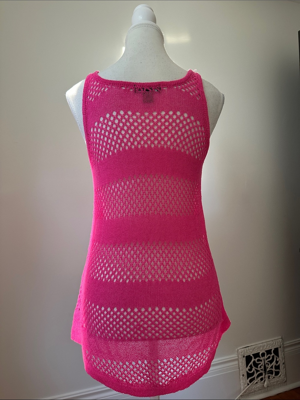SEDUCTIONS Y2K Hot Pink Open Knit Rave Festival Summer Scene Tank Top Medium - Picture 3 of 5